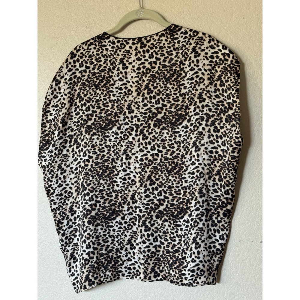 Ruti Womens Silk M Leopard Print Blouse Oversized V Neck Designer Top - Picture 3 of 8
